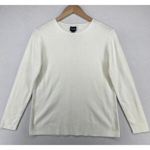 EILEEN FISHER Sweater S Ribbed Pullover Top Round Neck Long Sleeve White VTG HK